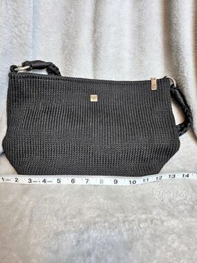 Lina Black Crochet Woven Shoulder Bag Black & Green Crossbody Bag